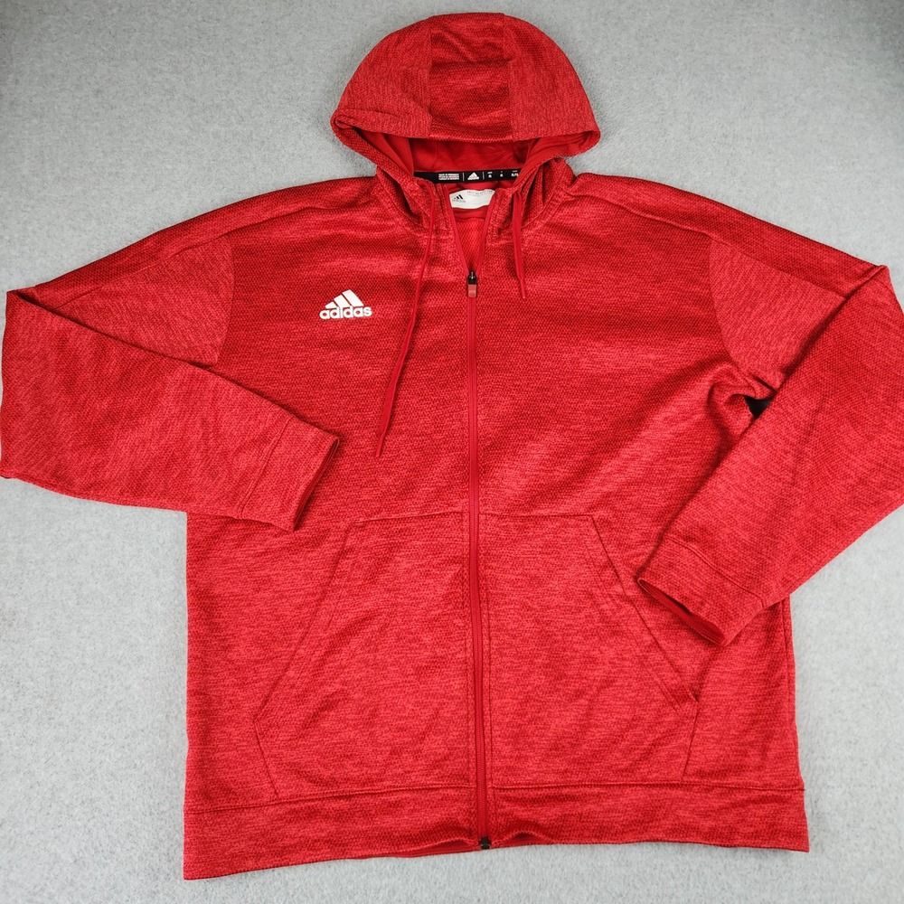Adidas Hoodie Men XL Red Climawarm Melange Textured Mesh Lined Athletic Full Zip